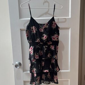 Trixxi Black Floral Wrap Mini with Pink and Cream Blooms